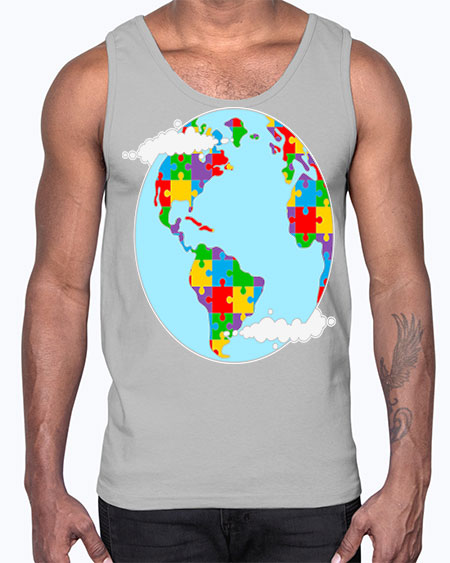 earth autism awareness heart puzzle 83#- autism- Cotton Tank