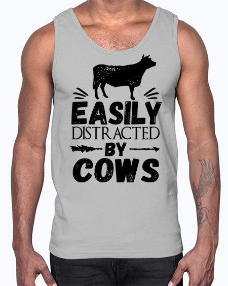 easily distracted by cows- cow- Cotton Tank