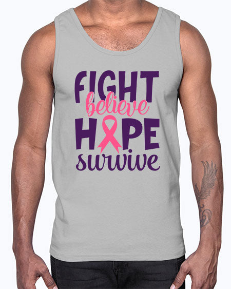 fight believe hope survive Style 13#- breast cancer- Cotton Tank