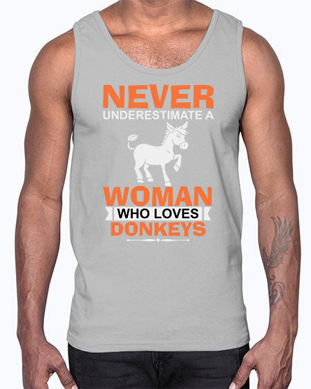 never underestimate a woman who loves donkeys Style 1#- donkey- Cotton Tank