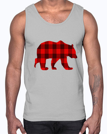 plaid bear 227#- bears - animals- Cotton Tank