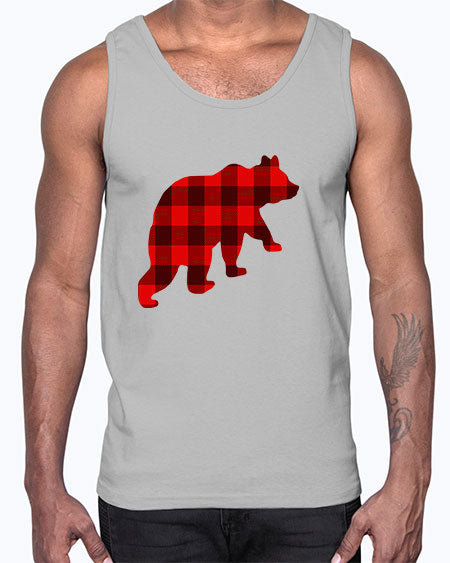 plaid bear 229#- bears - animals- Cotton Tank