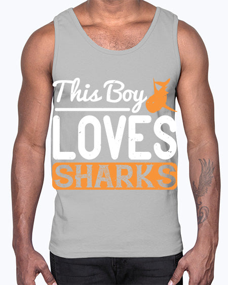 this boy loves sharks Style 14#- shark-fish- Cotton Tank