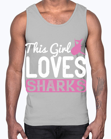 this girl loves sharks Style 12#- shark-fish- Cotton Tank