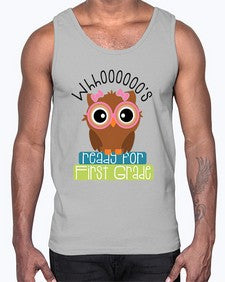 whooos ready for first grade girl 1001#- first grade- Cotton Tank