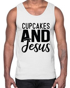 Cupcakes and Jesus 357#- funny- Cotton Tank