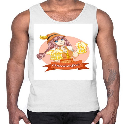 Cute and happy woman celebrating oktoberfest with beer 177#- anime- Cotton Tank