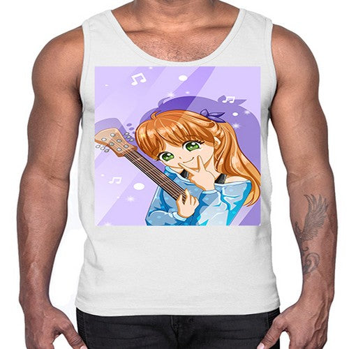 Cute and soft girl with guitar 53#- anime- Cotton Tank