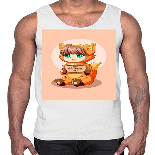Cute girl with animal costume in animal day text 137#- anime- Cotton Tank