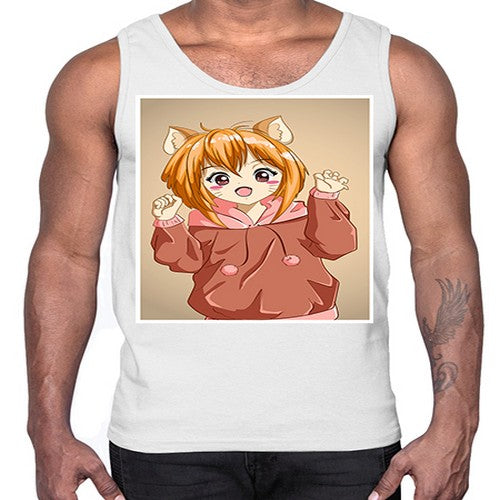 Cute little girl with accessories cat cartoon 170#- anime- Cotton Tank