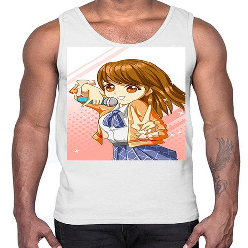 Cute teenage student girl singing song 47#- anime- Cotton Tank
