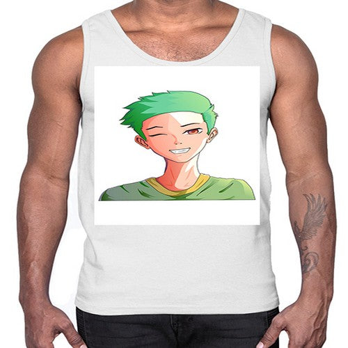 Handsome boy green hair wearing green shirt 35#- anime- Cotton Tank