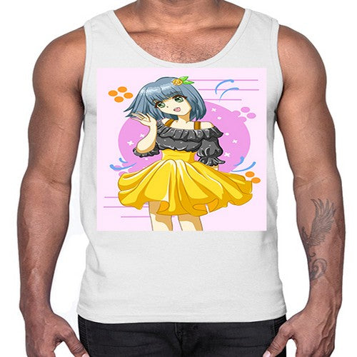 Happy and funny girl with black yellow dress in summer 41#- anime- Cotton Tank