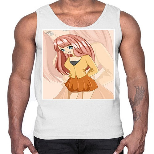 Happy beautiful and cute girl pink long hair 5#- anime- Cotton Tank