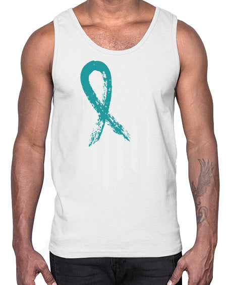 PTSD Teal Ribbon Distressed US 7#- PTSD- Cotton Tank