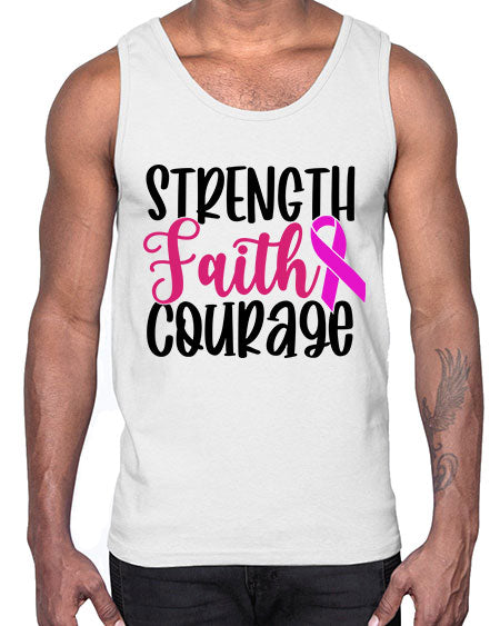 Strength Faith Courage 7#- breast cancer- Cotton Tank