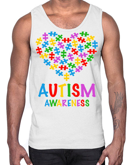 autism awareness heart love puzzle 15#- autism- Cotton Tank