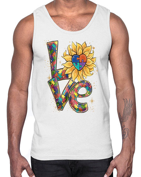 autism love sunflower- autism- Cotton Tank