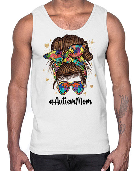 autism mom 3#- autism- Cotton Tank