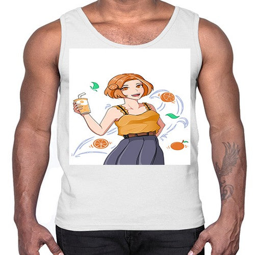 cute anime summer girl with orange juice28#- anime- Cotton Tank