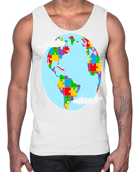 earth autism awareness heart puzzle 83#- autism- Cotton Tank