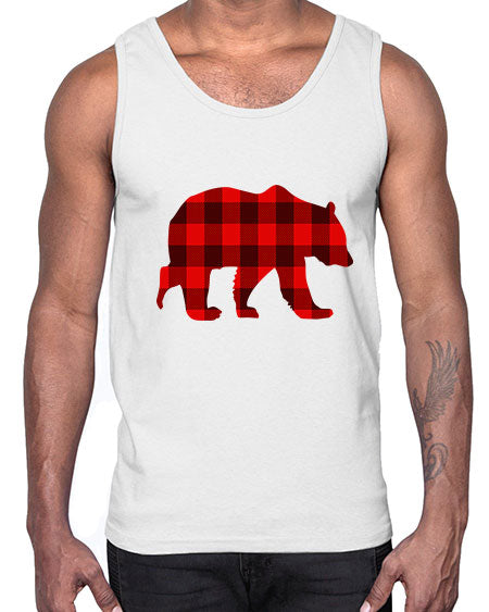 plaid bear 227#- bears - animals- Cotton Tank