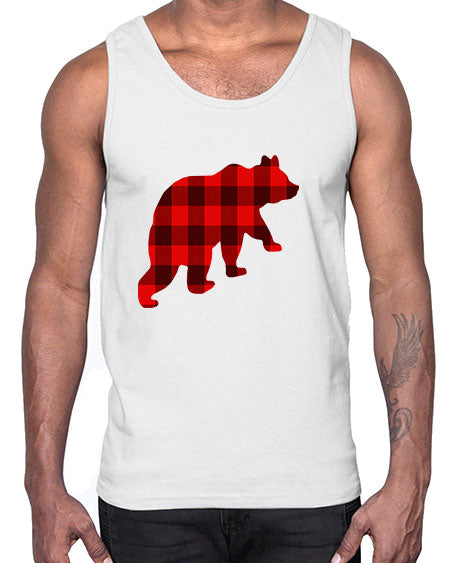 plaid bear 229#- bears - animals- Cotton Tank