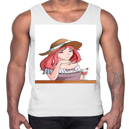 pretty woman with fresh juice in summer 37#- anime- Cotton Tank