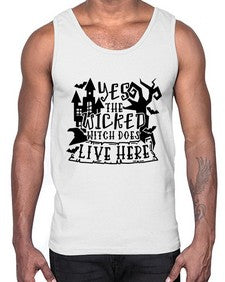 yes the wicked witch does live here 2#- witch- Cotton Tank