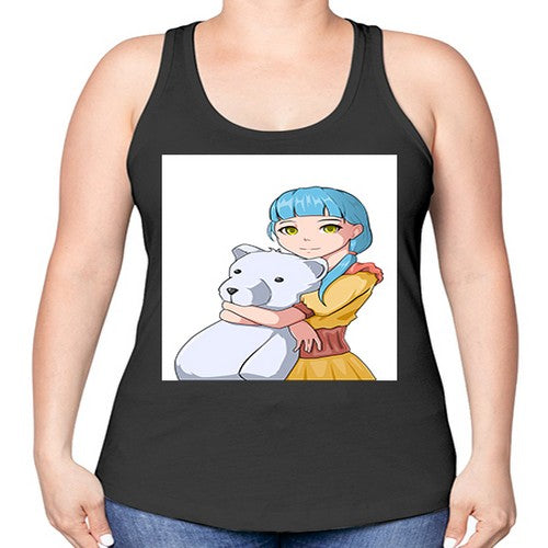 Cute girl with bear doll 26# - anime -Racerback Tank