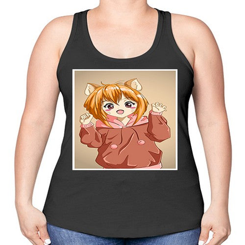Cute little girl with accessories cat cartoon 170# - anime -Racerback Tank