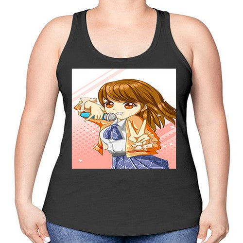 Cute teenage student girl singing song 47# - anime -Racerback Tank