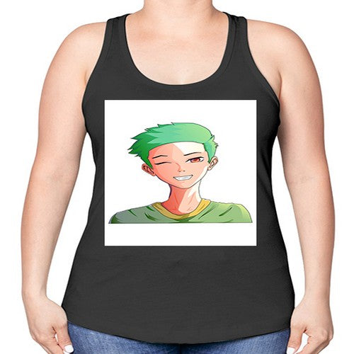 Handsome boy green hair wearing green shirt 35# - anime -Racerback Tank