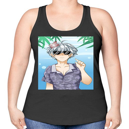Handsome boy with sunglasses on the beach in summer holiday 44# - anime -Racerback Tank