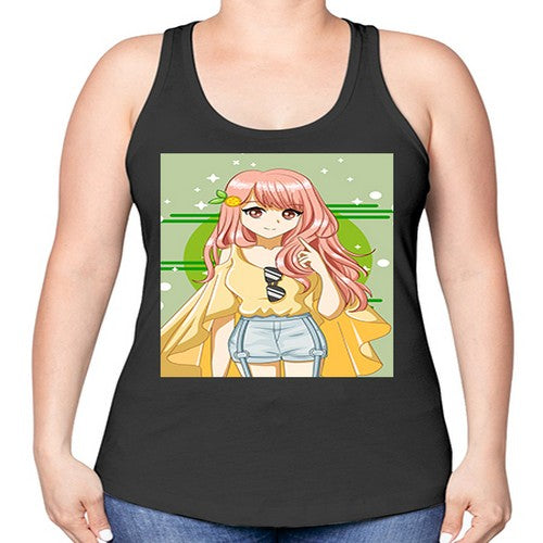 Happy and cute yellow blouse in summer holiday 43# - anime -Racerback Tank
