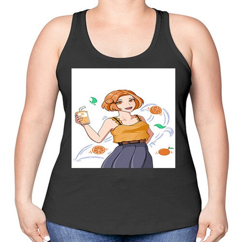 cute anime summer girl with orange juice28# - anime -Racerback Tank