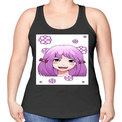 cute ponytails purple hair girl 63# - anime -Racerback Tank