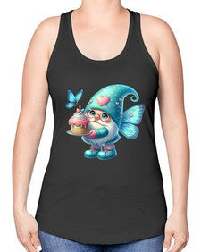 gnome with butterfly 20# - gnome -Racerback Tank