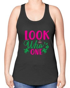 look whos one 263# - unicorn -Racerback Tank