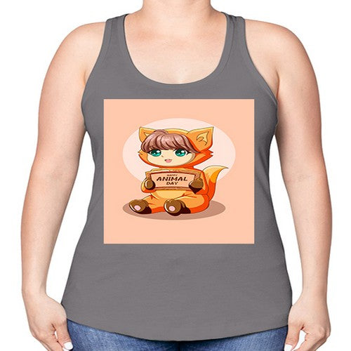 Cute girl with animal costume in animal day text 137# - anime -Racerback Tank