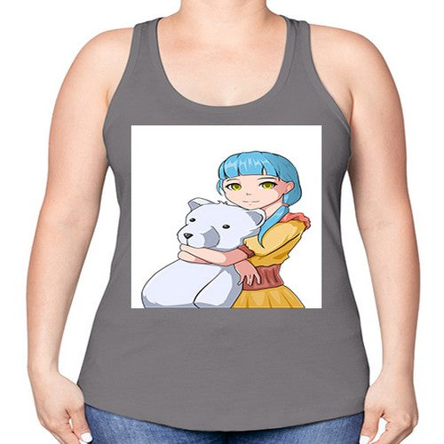 Cute girl with bear doll 26# - anime -Racerback Tank