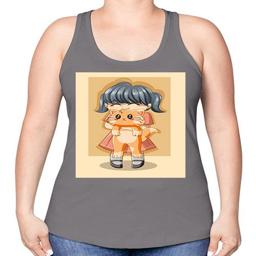 Cute girl with cat animal day 135# - anime -Racerback Tank