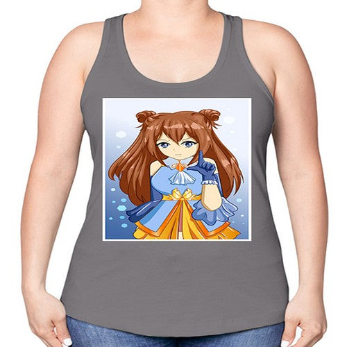 Cute little beautiful girl blue gold clothes cartoon 171# - anime -Racerback Tank