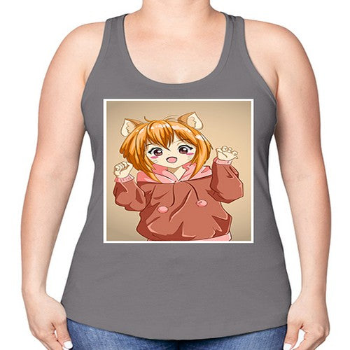 Cute little girl with accessories cat cartoon 170# - anime -Racerback Tank