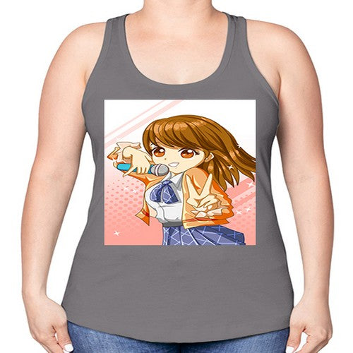Cute teenage student girl singing song 47# - anime -Racerback Tank