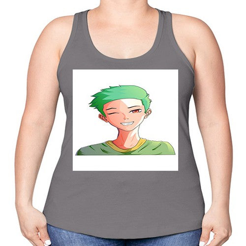 Handsome boy green hair wearing green shirt 35# - anime -Racerback Tank