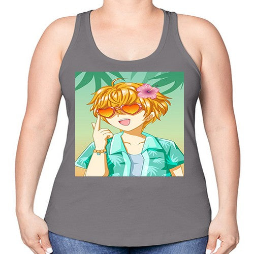 Happy and cute boy with glasses in beach in the summer 180# - anime -Racerback Tank