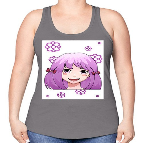 cute ponytails purple hair girl 63# - anime -Racerback Tank