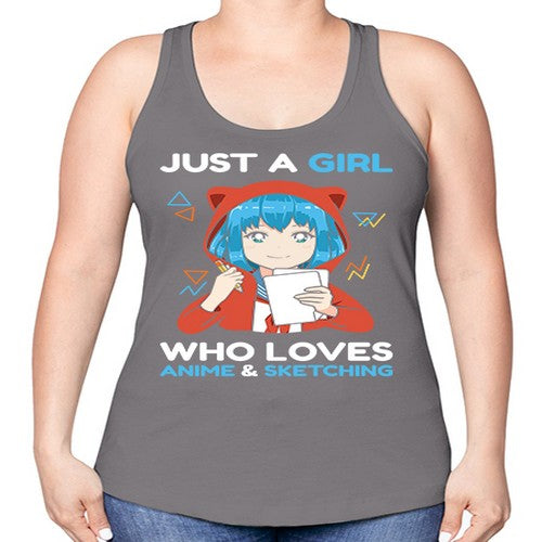just a girl who loves anime and sketching259# - anime -Racerback Tank