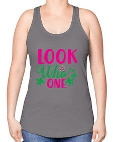 look whos one 263# - unicorn -Racerback Tank